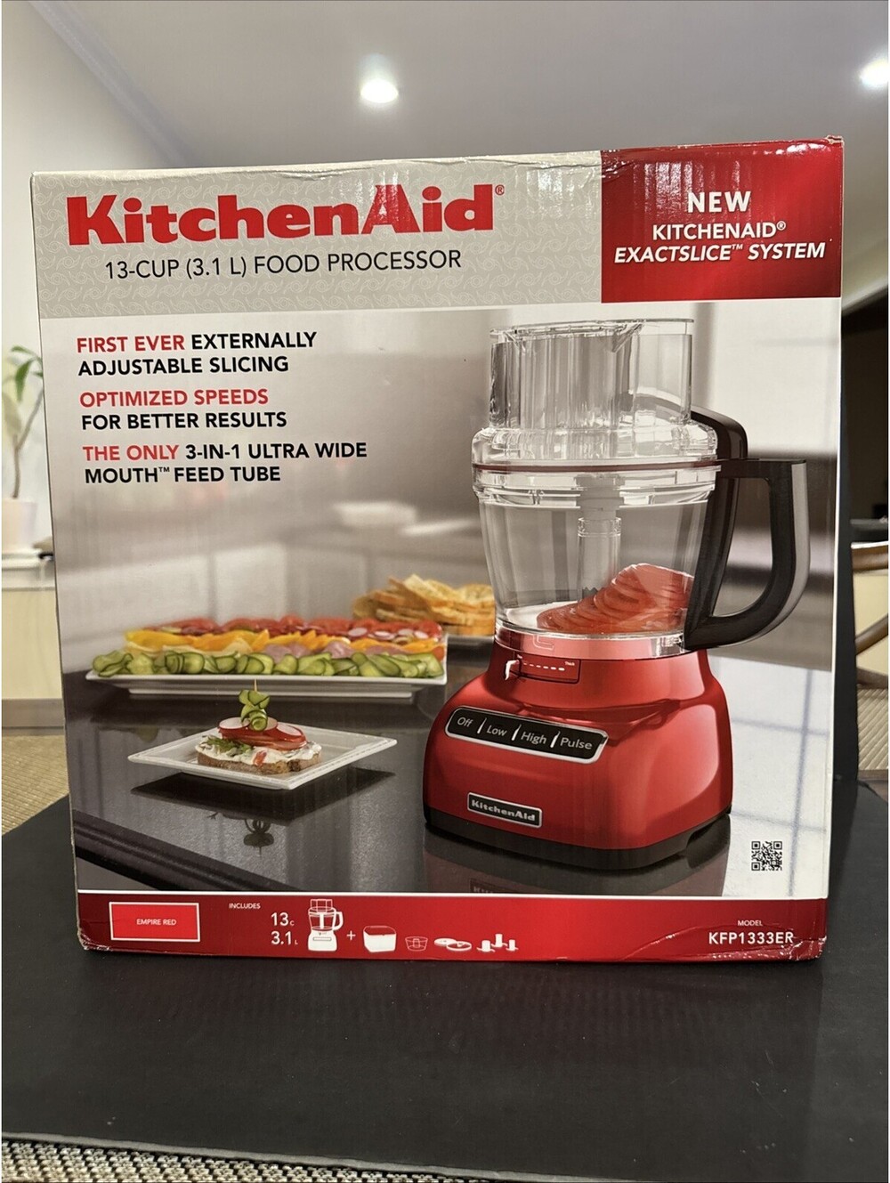 New KitchenAid 13-Cup Food Processor Exactslice System Red KFP1333ER
